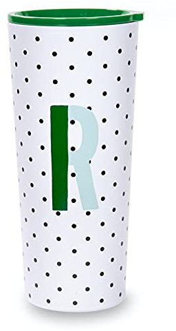 Kate Spade New York Insulated Stainless Steel Initial Tumbler, 24 Ounce Double Wall Travel Cup with Lid, R (Green)