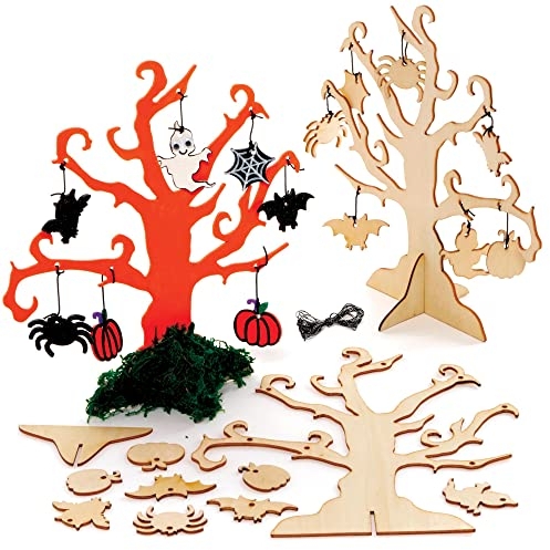 Baker Ross FE740 Arbre en Bois Enfants motif Halloween - Lot de 2, Decoration Bois à Décorer, Bois a Peindre Enfant, Activites Manuelles pour Enfants
