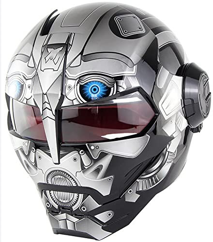 Motorcycle Full Face Helmet Iron Man Motorbike Moped Crash Helmet Lightweight Off-Road Skull Helmet for Adult Men Youth DOT Certified 2,L=59-60CM