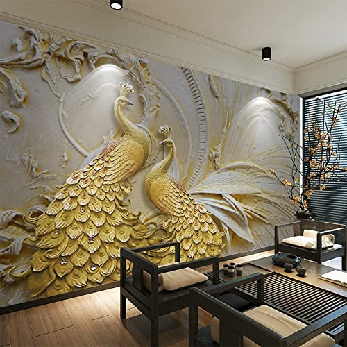 LHGBGBLN Embossed Gold Peacock Wallpaper 3D Wall Roll Living Room TV Sofa Background Wall Home Decor Mural Wallpaper