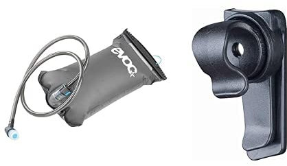EVOC Hydration Bladder 2 Trinkblase & Magnetic Tube Clip für Trinkschlauchbefestigung (2 Liter Fassungsvermögen, Befestigung des Clips an Hüftgurt, Rucksack oder Weste), Carbon Grau/Schwarz