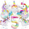 12 Stück Einhorn 5 Geburtstag Deko, Einhorn Luftballons, 5 Jahr Einhorn Folienballon Deko, Zahl 5 Folienballon, Geburtstagsdeko 5. Mädchen, Einhorn Themen Ballons für 5 Jahre Mädchen Geburtstag Party