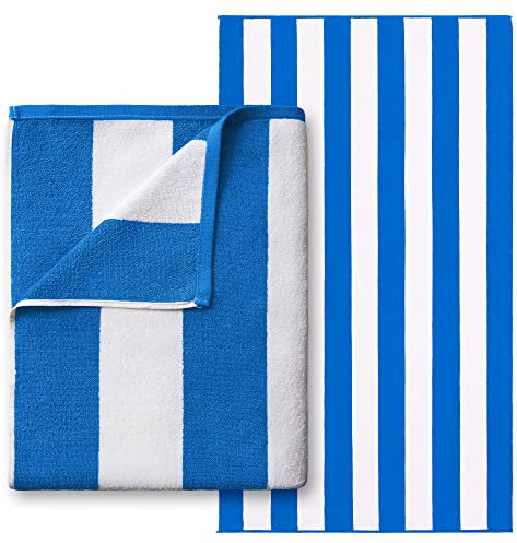 Beachland Luxuriöses großes Strandtuch, 101,6 x 182,9 cm, extra weich, Cabana-Streifen, Hotel- und Resort-Stil, Frottee, gefärbt, 100 % Baumwolle (1 Handtuch – 101,6 x 182,9 cm, Königsblau)