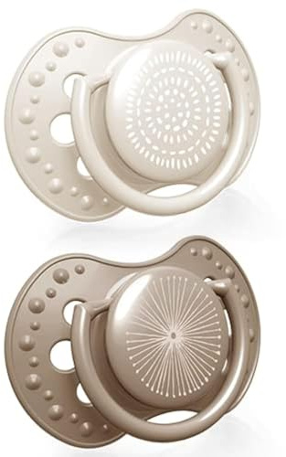 LOVI Soother 6-18 Months, Baby Dummies with Silicone Teat, Dynamic Tip, Harmony Girl Collection, 2 Pieces, Beige