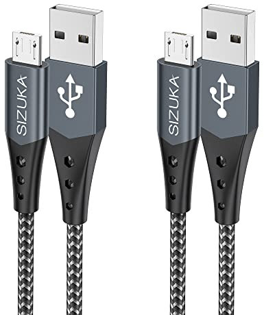 SIZUKA Micro USB Cable, Android Charger Cable [1M/3.3ft 2Pack ] Fast USB Charging Cable Nylon Braided USB Charger Lead for Samsung Galaxy S7/S5/J3/J5/J7, Huawei, HTC, LG, Kindle, Nexus, Nokia