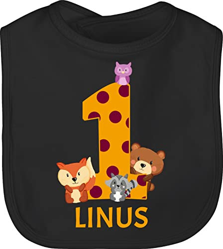 Baby Lätzchen - Waldtiere 1 Jahr I 1. Geburtstag - Unisize - Schwarz - geschenke für einjährige 1.geburtstag one schlabberlatz geschenke+zum+1+geburtstag 1st birthday bear kinderlatz eins name