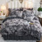 Michorinee Plüsch Bettwäsche 200x200 Winter Flauschig Warme Bettbezug Fleece Flausch Langhaar Kunstfell Tie Dye Gedruckt Grau Plüschbettwäsche Set mit Reißverschluss - 200 x 200 cm + 2 x 80 x 80 cm