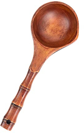 minkissy Wooden Spoon Long Handle Water Scoop Spoon for Kitchen Sweat Steaming Multi-Purpose Wooden Ladle