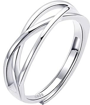 OOOPEL Sterling Silver Adjustable Ring S925 Silver Rings for Women Cubic Zirconia Twist Love Knot Dainty Ring Silver Minimalist Open Finger Rings Silver Thumb Sterling Silver Ring