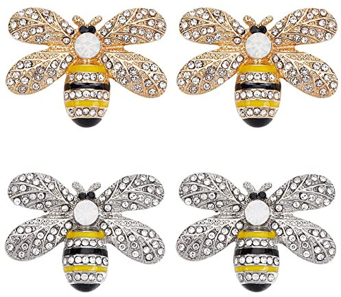 GORGECRAFT 4 STÜCKE Biene Strasssteine Legierungsknöpfe 2 Farben Kristallverzierungen Metallschaft Nähen Mantelknöpfe Verzierungen DIY Handwerk Für Schuhe Kleidung Taschen Haare Kleid Zubehör