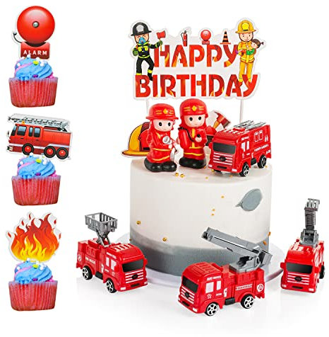 31 Pezzi Pompiere Decorazione per Torte, Camion dei Vigili del Fuoco, Feste di Compleanno