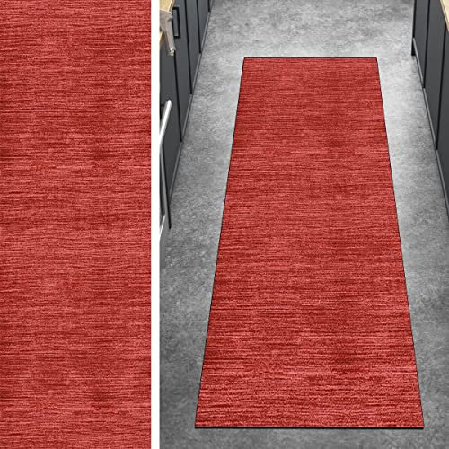 Ymural Teppich Läufer Lang Flur Modern rutschfest Kücheläufer 90x500CM Rot Teppichmatten Meterware Teppichläufer Waschbar Kurzflor Polyester Korridor Schlafzimmer, Anpassbar Breite 40-120cm