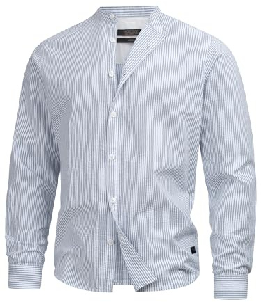 Indicode Herren INCari Sommer Langarmhemd gestreift aus 100% Baumwolle
