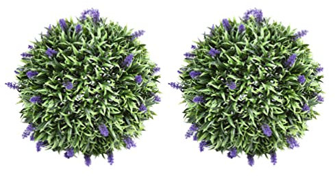 HOMSFOU 2pcs Simulated Lavender Hanging Ball Wedding Hanging Decor Round Boxwood Lavender Throw Wedding Hanging Boxwood Ball Artificial Faux Boxwood Sphere Grass Balloon Office Household