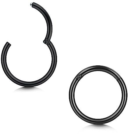 Longita 2 Stück Nasenpiercing Ring, 316L Chirurgenstahl Nasenring, 16G Septum Clicker Ring, Helix Conch Knorpel Tragus Piercing Ohr Innendurchmesser 10MM Schwarz
