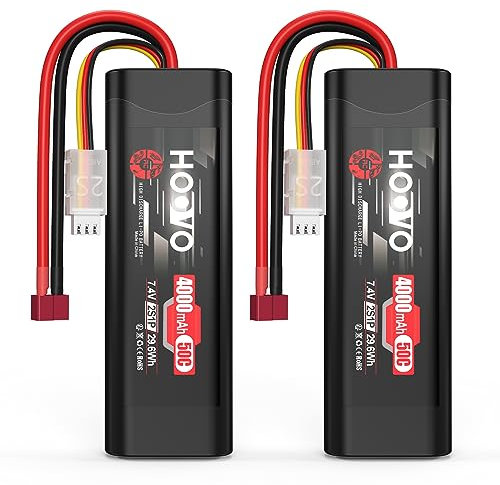 2S RC Batterie 7,4V 50C 4000mAh LiPo Akku mit Dean-Style T Stecker Batterien HOOVO für RC Car Truck Boot Hobby Quadcopter Truggy Racing Driving (2 Stück)