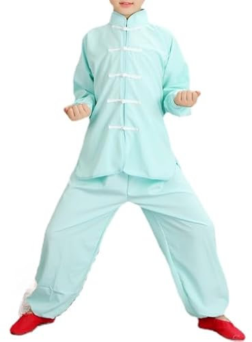 HEARTTOUCH Trainingsanzüge Kinder Kung Fu Uniform Chinesische Kampfsport Bekleidung Sets Jungen Mädchen Traditionell Tai Chi Wushu Leistungskostüme Sportbekleidung (B Blau,140,140)
