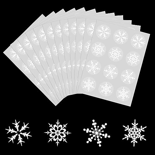 Becellen 12 Blatt Schneeflocke Aufkleber, Weihnachten Wasserdichte Selbstklebend Aufkleber Rund Sticker für Geschenk Dekoration