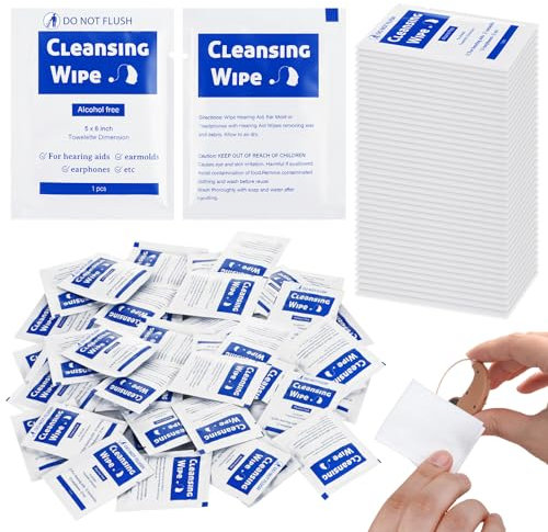 Heigble 250 Counts Hearing Aid Cleaning Wipes 5.51 x 7.87'' Hearing Aid Wipes Individually Wrapped Cleaning Towelettes for Hearing Aids, Amplifier, Earbuds