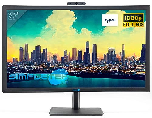 SIMPLETEK - Monitor táctil de 1080p de 27 | Cámara web, micrófono y altavoz integrados | Pantalla táctil Full HD | HDMI VGA