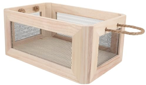 MAGICLULU Stapelbare Aufbewahrungsbox Holzwürfel-organizer Mit Griff Für Spielzeug Kleinigkeiten Dekorativer Korb Vintage-drahtgeflecht-box Aus Holz