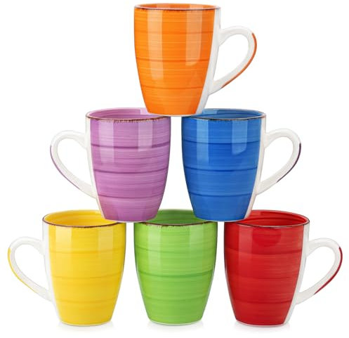 vancasso BONITA Kaffeetassen set 6er, Tassen Set Steingut, 500ml Kaffeebecher mit Henkel, Espressotassen, Teetassen groß, Geeignet für verschiedene Getränke, Bunte Farbe