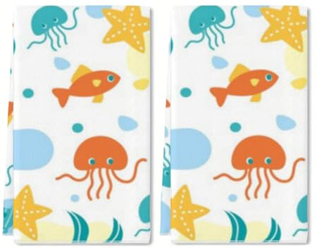 Horienteeon Asciugamani da cucina a forma di stella marina per asciugare i piatti al mare in cotone (40,6 x 61 cm) Set di asciugamani da cucina per asciugare i piatti, asciugamani da cucina,