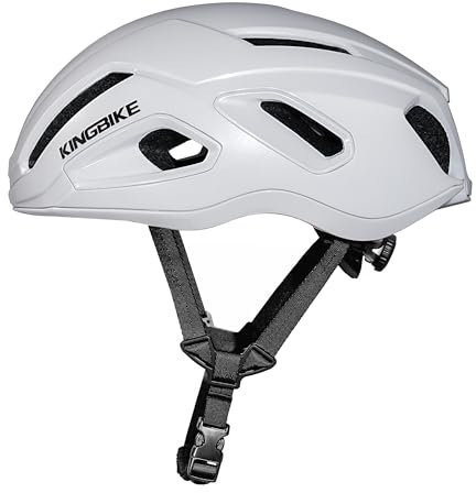 KINGBIKE Aerodynamik fahrradhelm für Damen Herren, volle PC-Gehäusedeckung Ultraleicht und durchlässig (Weiß Glänzend)