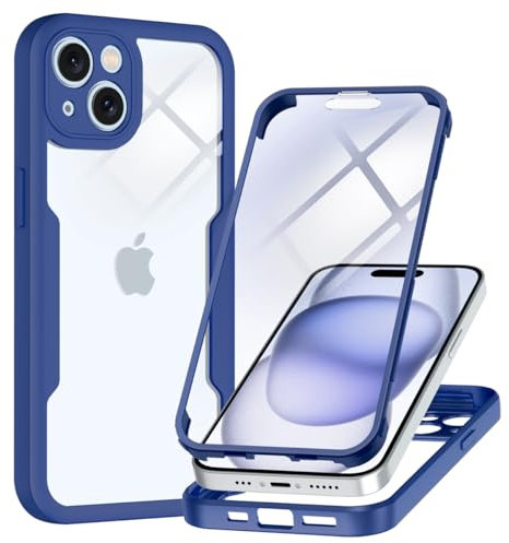 Petocase Compatible with iPhone 15 Case,[Non-Yellowing] Transparent 360° Full Body Rugged Slim Shockproof Bumper with Built-in Screen Protector Case for iPhone 15 6.1 inch,Blue