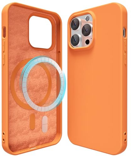oakxco Silicone Case for iPhone 14 Pro Max Compatible with Magsafe Magnetic Wireless Charging, Slim Thin Soft Rubber Gel with Magnet, Matte TPU Mag Cover for Women Men, Orange