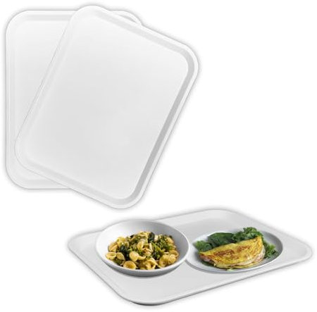 Sicignano | Set 2 Vassoi Mensa Ideale per Mense Aziendali Scuole Ospedali, Polipropilene Alimentare Bianco 45,6x35,6 cm 500 g Impilabile Made in Italy, Capacità 2 Piatti 1 Bicchiere