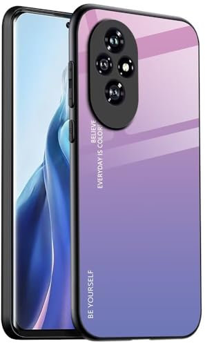 EASSGU Coque Adapté pour Honor 200 5G (6.7 inches), Coque Arrière en Verre Dégradé Anti-Chute et Anti-Rayures Étui de Téléphone Portable - Rose Mauve