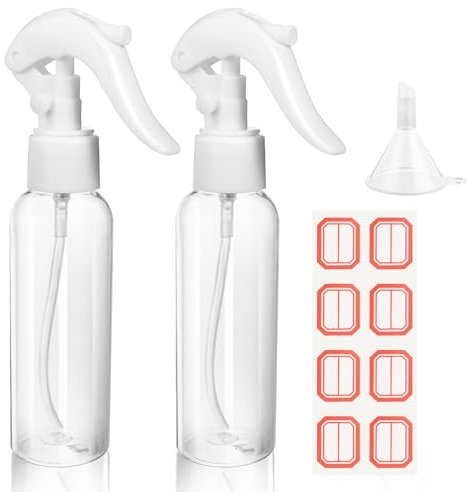 WLLHYF 2 Pack Small Spray Bottles 3.5oz/100ml Plastic Hair Spray Bottle Clear Empty Travel Bottle Fine Mist Reusable Liquid Container for Salons (White, 3.5 OZ- 100ml)