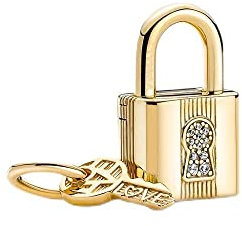 Wedanor Charme Vergoldung Schlüssel und Schlösser Charms Anhänger 925 Sterling Silber Charm Pendant für Europäische Armbänder und Halsketten