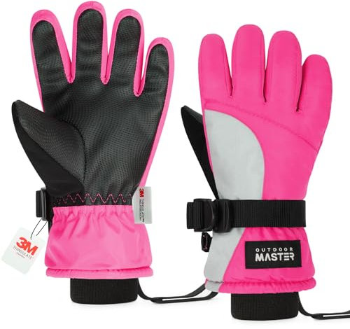 OutdoorMaster Gants de Ski pour Enfants, 3M Thinsulate, Gants Thermiques Coupe-Vent et imperméables pour l'hiver pour garçons et Filles, Ski, Snowboard, Sports d'hiver