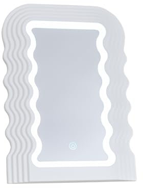 Flamingueo Miroir Mural - Miroir Vague avec LED, Miroir Mural Asymétrique, Decoration Chambre, Miroir Ondulé, Miroir Chambre, Miroir de Table