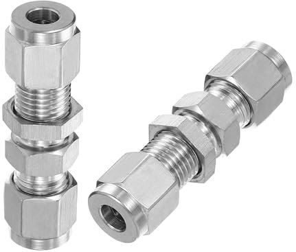 PATIKIL Raccord de Tube de Compression à Double Bague en Acier Inoxydable 304 1/4Idx9/16Od, 2 Pièces Connecteur Droit d'Union de Tuyau pour l'Irrigation Du Jardin d'Eau, Argent
