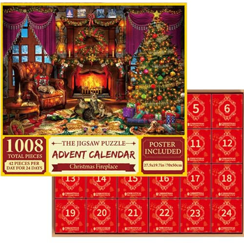 Countdown -Kalender, Jigsaw Adventskalender 2024 für Erwachsene Kinder 24 Tage Weihnachten Countdown -Kalender 1008 Stücke Weihnachtsdekoration Geschenk
