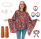 Conponous 7 Stück Hippie Kostüm Damen, Karneval Kostüm Damen, 60er 70er Jahre Kostüm Damen mit Hippie Poncho Halskette Ohrringe Stirnband Sonnenbrillen, Faschingskostüme Damen für Karneval Party