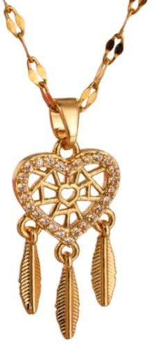 EDIBAZZAR Goldene Halskette, 316L Chirurgenstahl, Traumfänger, vergoldetes Herz