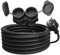 Poppstar Câble de Rallonge Double 10m, IP44 Rallonge Extérieure, 3500W, Multiprise Schuko, Noir