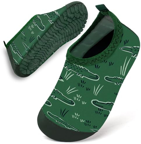 Water Shoes Toddler Kids Baby Infant Boys Beach Shoes Swim Shoes Barefoot Aqua Socks Non-Slip for Swmming Pool Water Park(Green Crocodile,30/31)