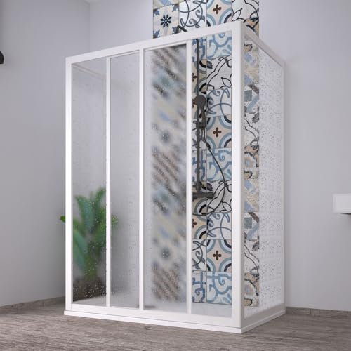 Box doccia 3 Lati Acril in Acrilico con profili in PVC apertura Laterale riducibile Made in Italy (Bianco, 80x120x80 cm)