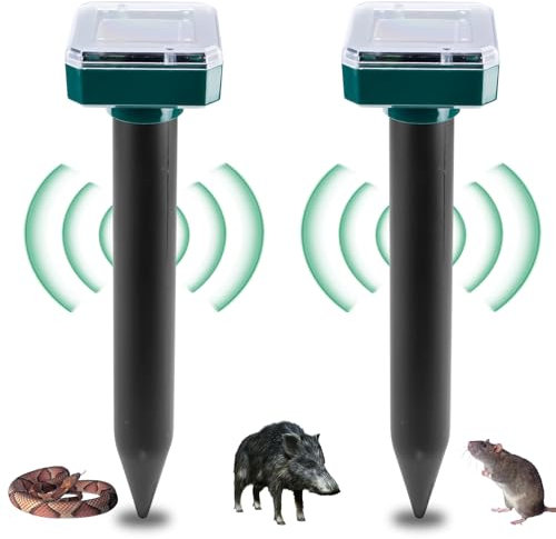 2 Stück Solar Maulwurfabwehr, Ultrasonic Solar Maulwurfschreck, Maulwurfbekämpfung, Wühlmausschreck, Mole Repellent, Schädlingsbekämpfung mit IP65 für Den Garten