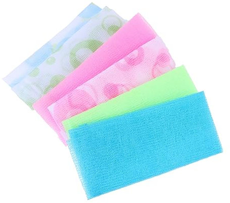 Healeved 6piezas Toallas De Exfoliación Doble Cara Para Ducha Toallas De Baño De Nylon Para Cuerpo y Espalda Colores Aleatorios