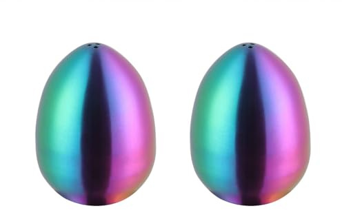 Laroal 2 Pcs Salt and Pepper Shaker Cute Stainless Steel Metal Spice Shaker with Rainbow Design, Modern Table Top Accessories for Kitchen for Dining and Cooking