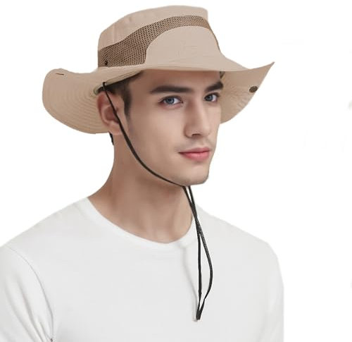 JAOAJ Sonnenhut Fischerhut Herren UV Schutz Sommerhut Baumwolle UPF 50+ Safari Hut Faltbar Outdoor Wanderhut Gartenhut Boonie Hat