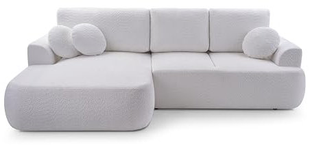FurniShop24 Ecksofa mit Schlaffunktion und praktischem Bettkasten - Gepolstertes Schlafsofa 260x168 cm mit Weichen Kissen, Eckcouch Velo Weiß