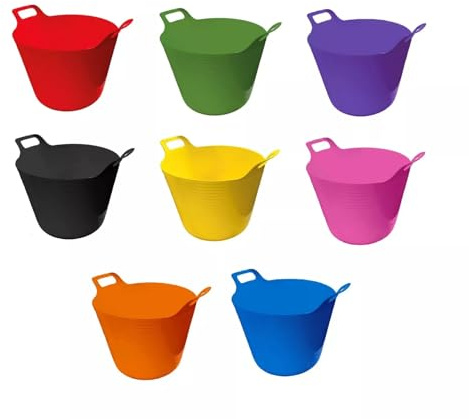 ORGANIZED® 42L Flexible Tubs Set of 3– Large Heavy Duty Rubber Storage Buckets, Multi-Purpose Flexible Plastic Tubs for Garden, Cleaning, Laundry, DIY, Builders & Home Storage – Mixed Colours