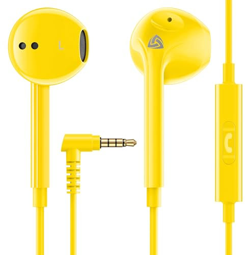 LUDOS ZENITH Auricolari In-Ear Cuffie, Cuffiette con Filo e Microfono, 2 Anni di Garanzia, Cuffie Isolamento Acustico, Cuffiette Cellulare, Jack 3,5 mm per iPhone, Apple, Samsung, Huawei - Giallo